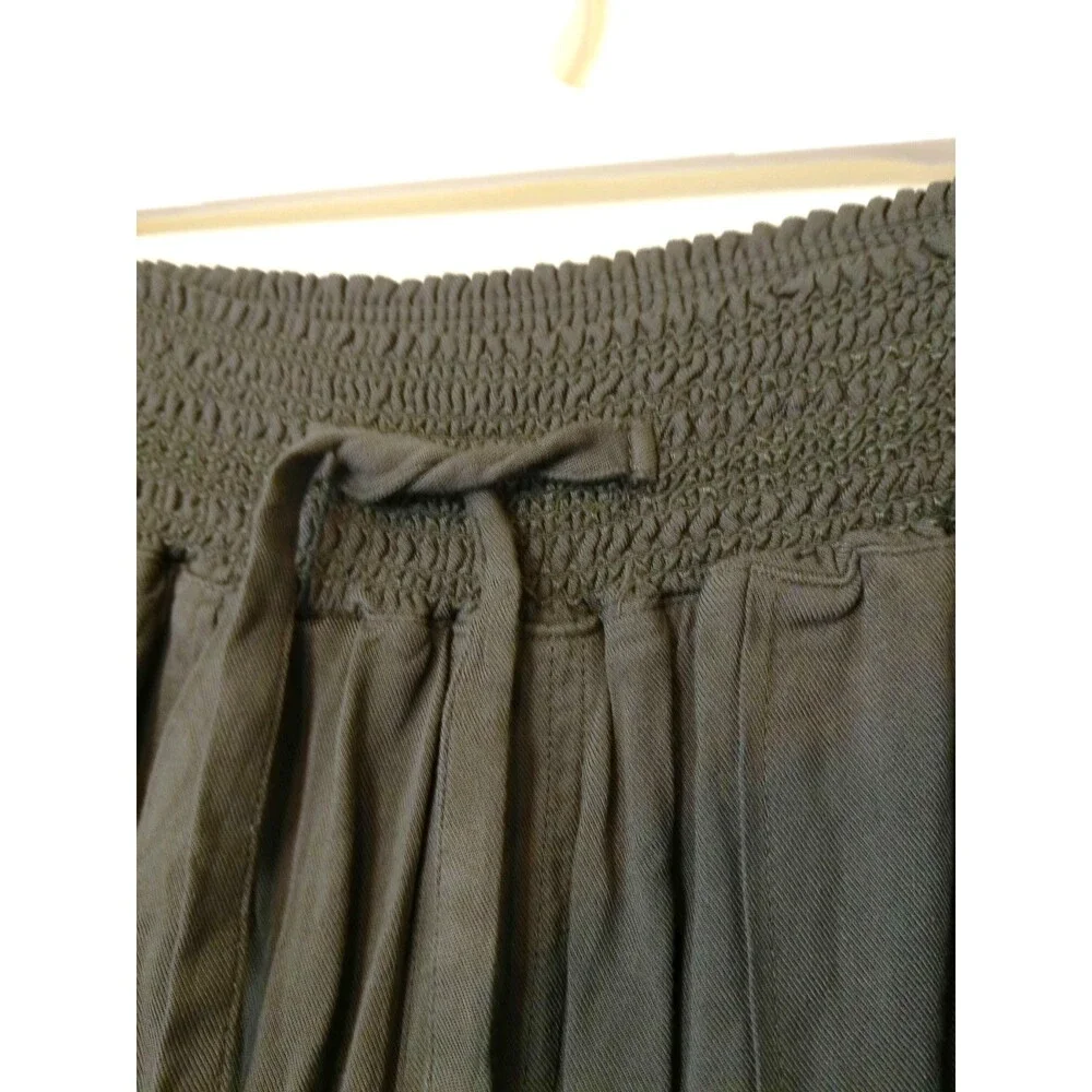 Ci Sono Womens Khaki Wide Leg 100% Rayon Pants Boho Coastal Smocked Waist Sz L - Picture 5 of 10